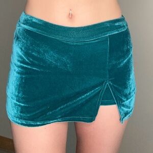 Turquoise Velvet Micro Mini Skort